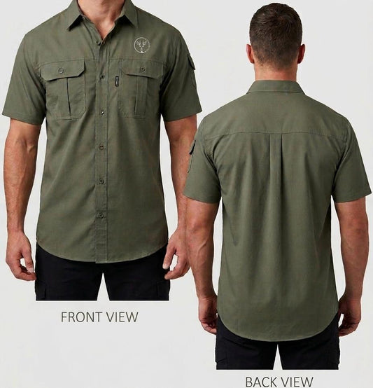 Mens Short Sleave Button Up - Olive