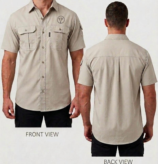 Mens Short Sleave Button Up - Stone