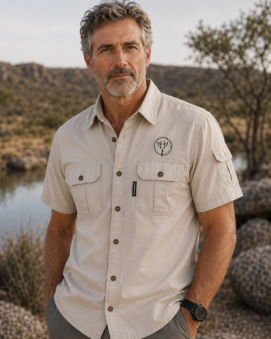 Mens Short Sleave Button Up - Stone