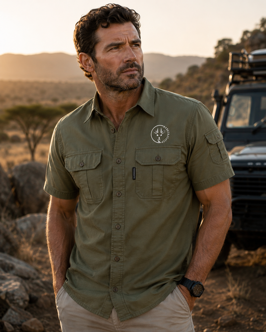 Mens Short Sleave Button Up - Olive